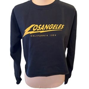 Brandy Melville Los Angeles Cropped Sweatshirt Black with Yellow Design One Size